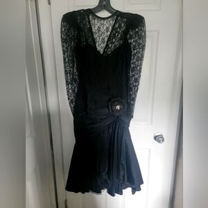 Vintage Mermaid Fishtail Dress Black Lace Size 5/6 Formal Prom Evening 80s